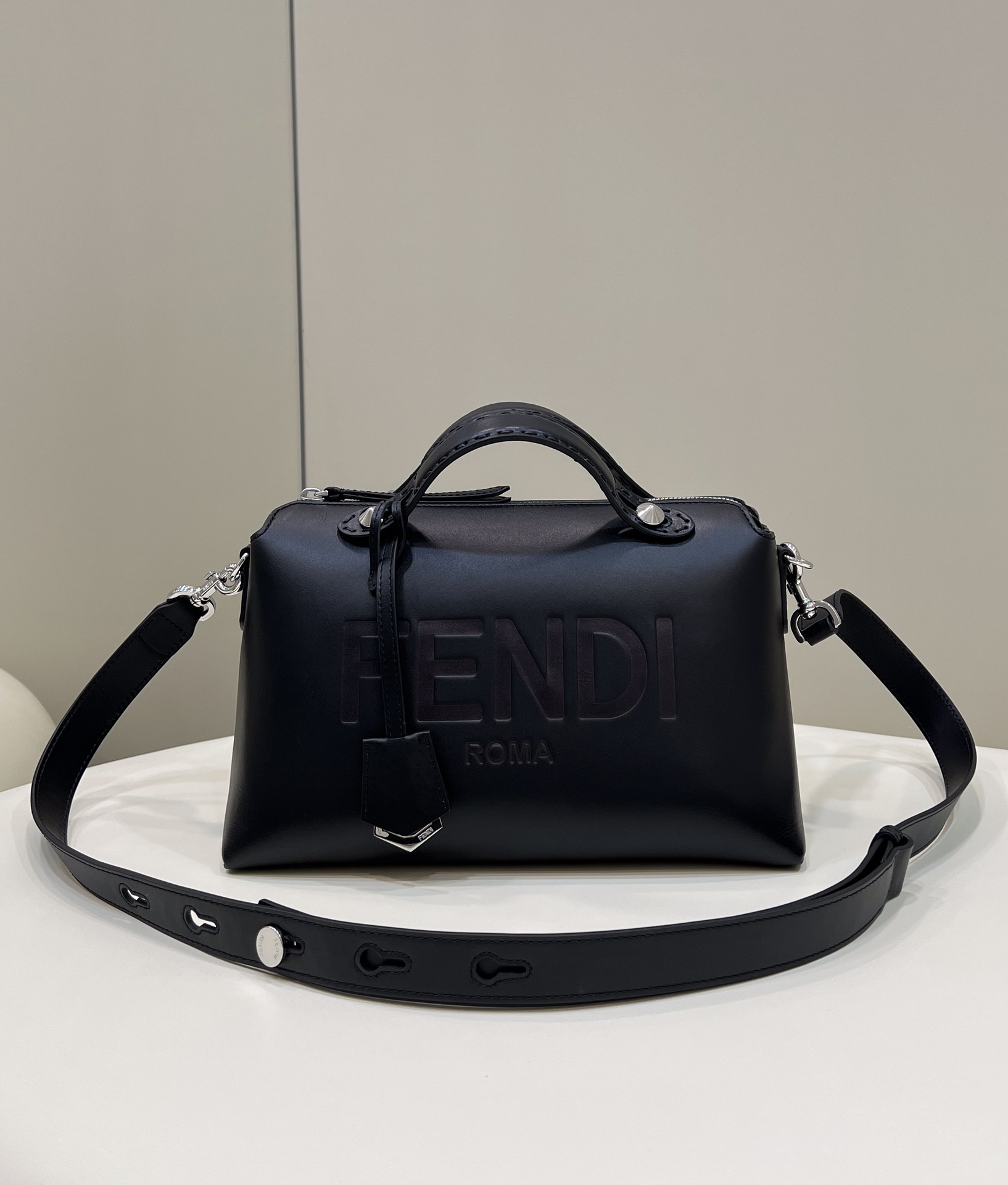 Fendi Medium By The Way Leather Boston Shoulder Bag Black